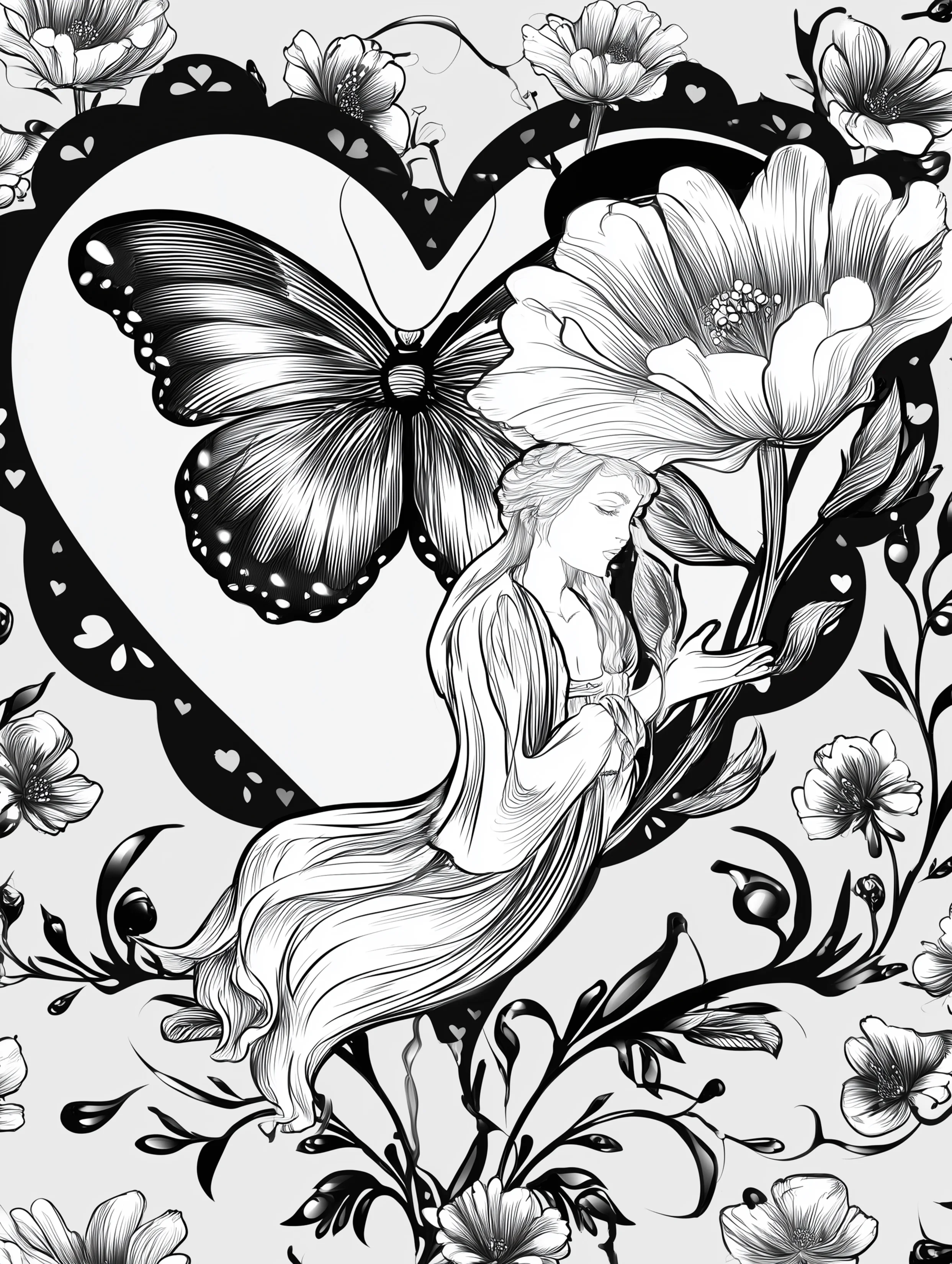 Free printable butterfly coloring page for adults featuring an angel with a butterfly